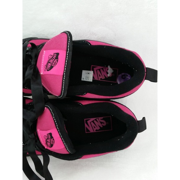 Women's Vans Knu Skool Platform Shoes Sz 8 Black Pink Sneakers Suede Stacked - Picture 10 of 11